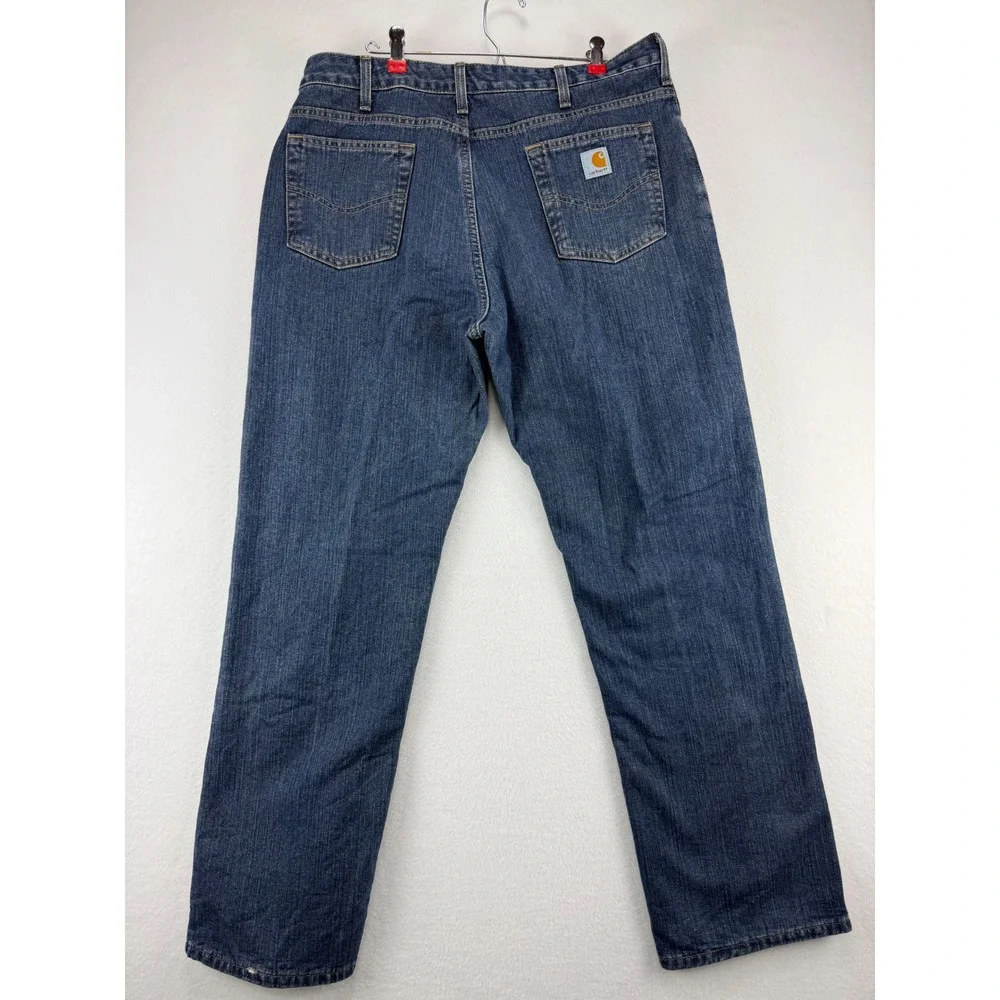 Carhartt Flannel Lined‎ Jeans Mens 36x32 Relaxed Fit Blue Denim Plaid Lined